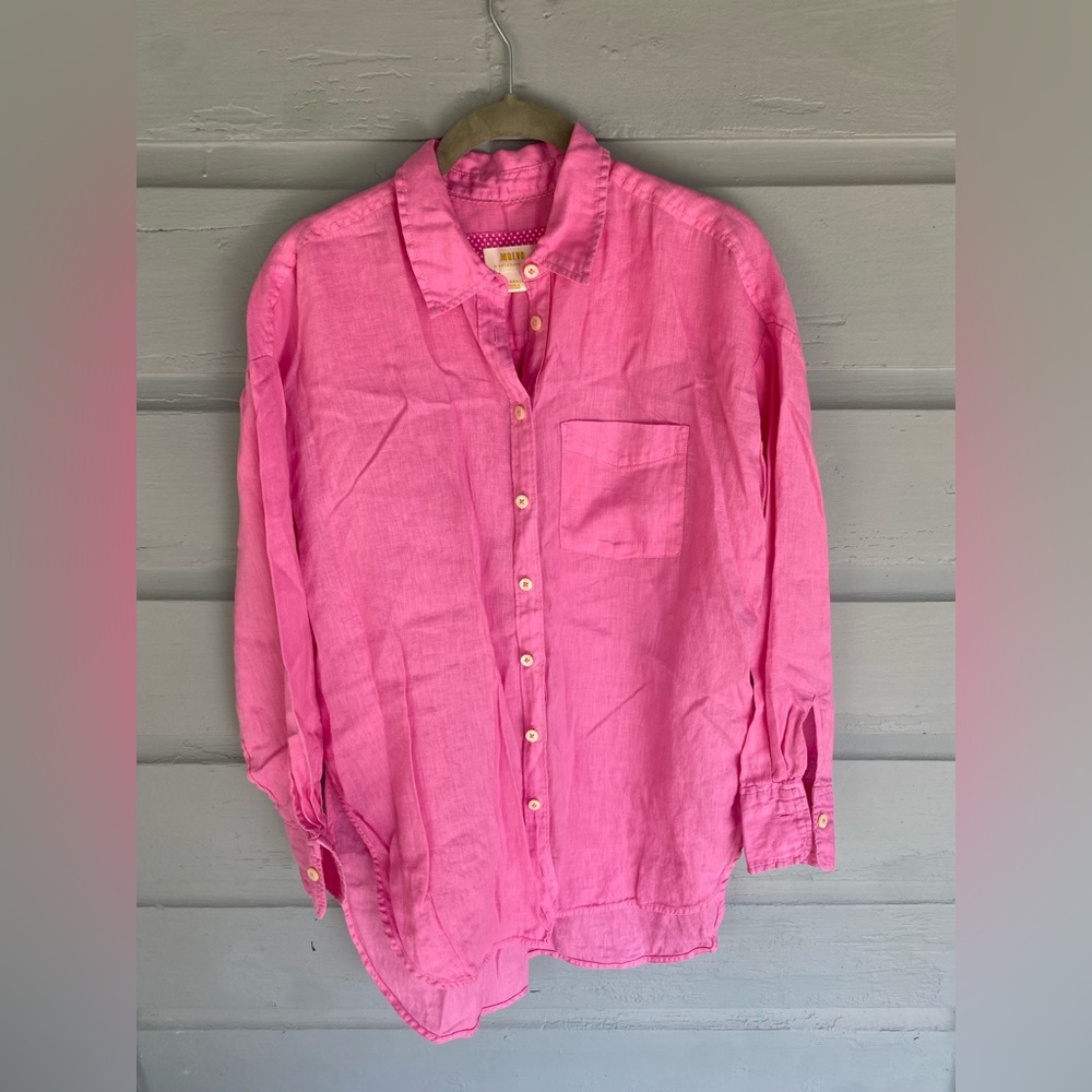 Anthropologie Maeve Pink Linen Button Down XS